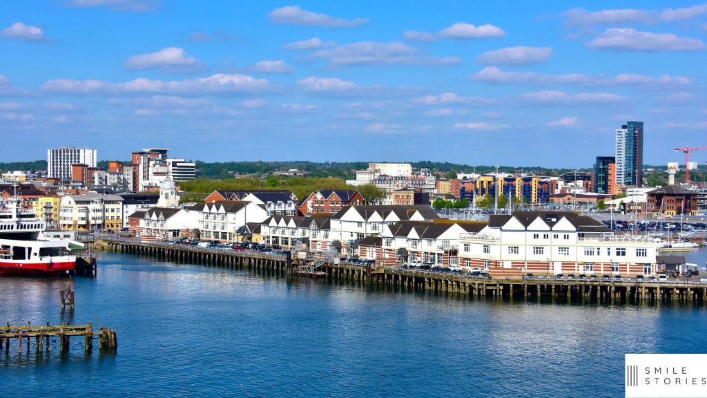 A view of Southampton waterfront from the sea.